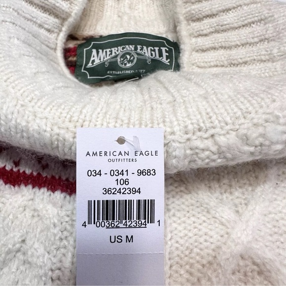 American Eagle AE Chunky Sweater Medium Soft Mock Neck Fair Isle Holiday Red NWT - Picture 7 of 16